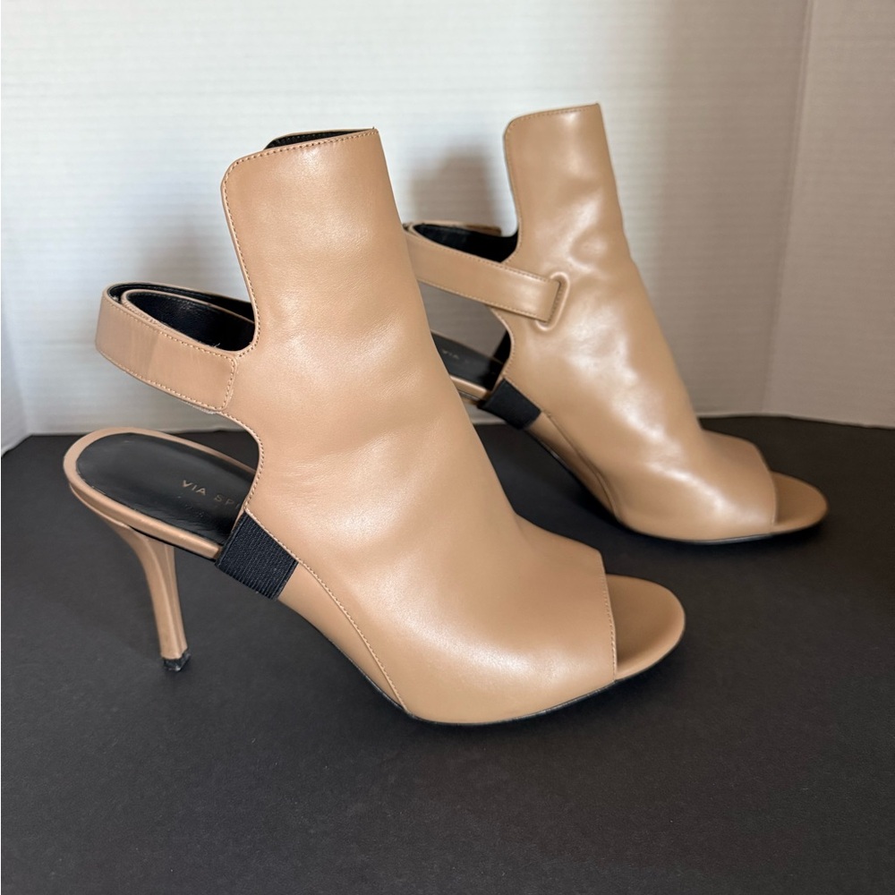 Via Spiga Ida Open Peep Toe Desert Tan Stirrup Slingback Ankle Bootie Heels 9 39 - Picture 7 of 12